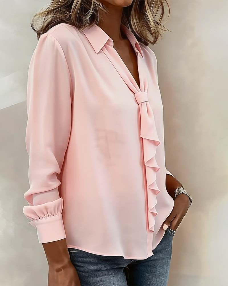 Ruffle Tie Long Sleeve Blouse