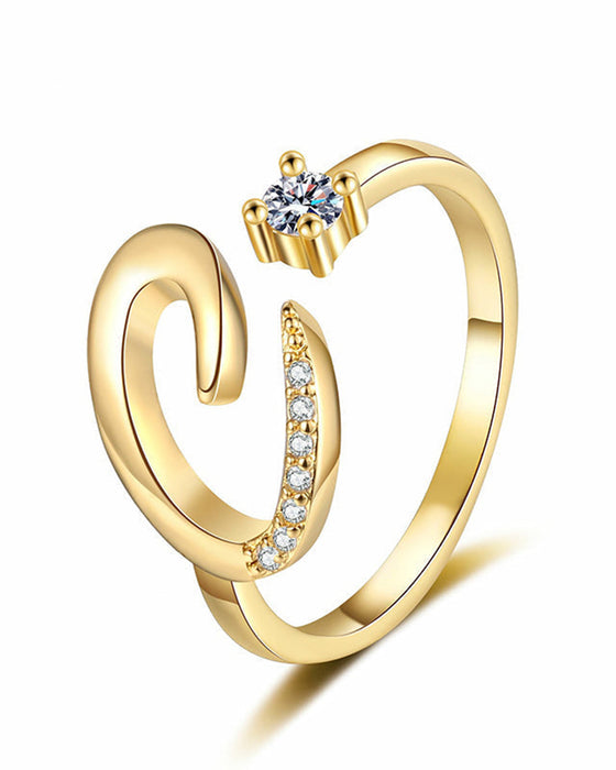 Adjustable Sparkling Initial Ring For Women