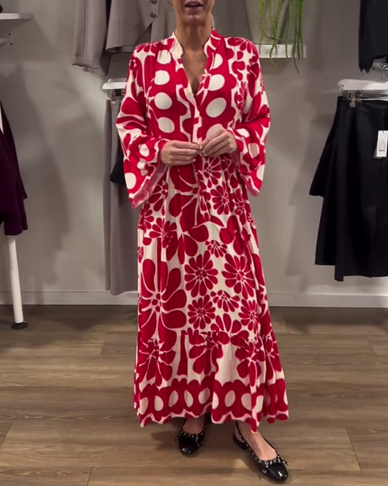 V-Neck Loose Plus Size Floral Print Dress