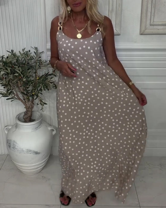 Metal Buckle Suspender Polka Dot Dress