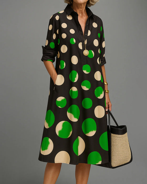 Buttoned Polka Dot Pocket Dress