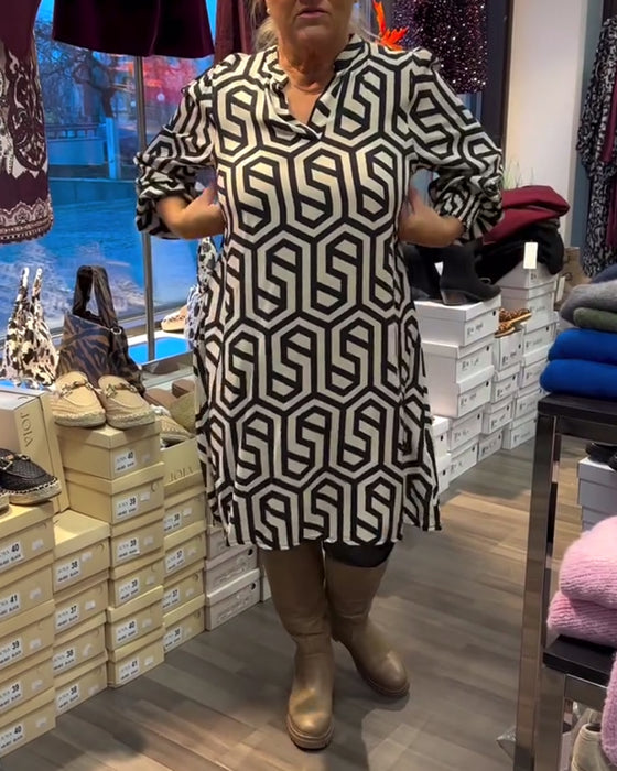 Stylish V-Neck Geometric Pattern Dress