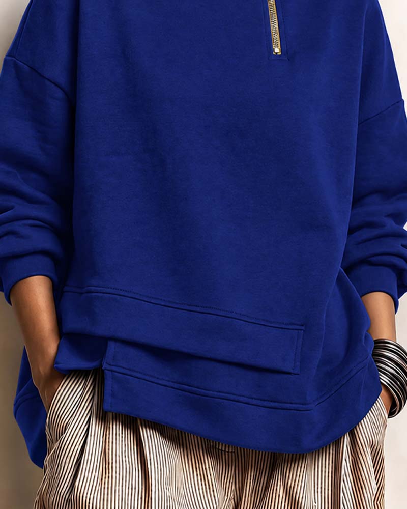Turtleneck Zip Irregular Sweatshirt
