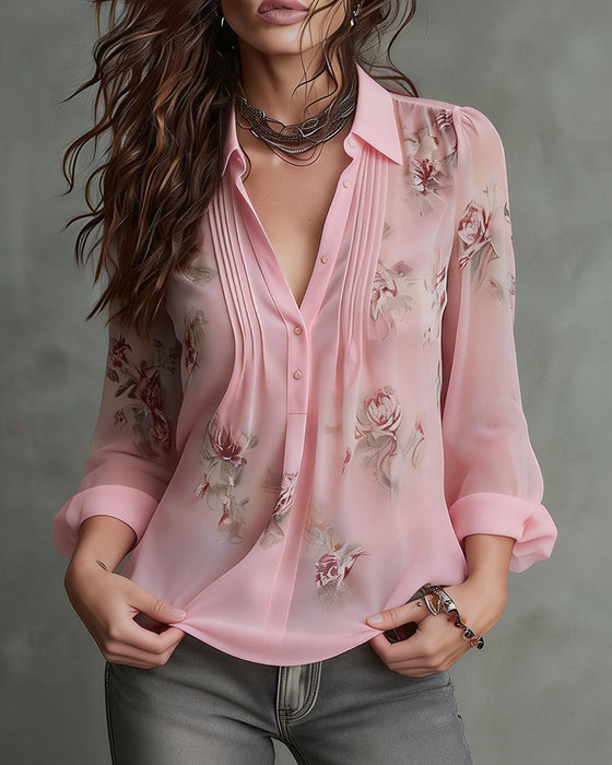 Elegant Unbuttoned Printed Blouse