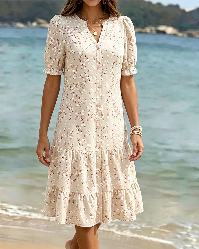Floral V-Neck Tiered Dress