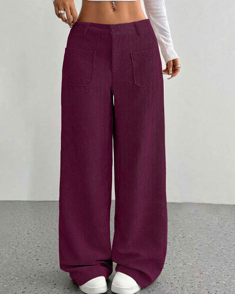 Front Back Pocket Solid Straight Leg Long Pant