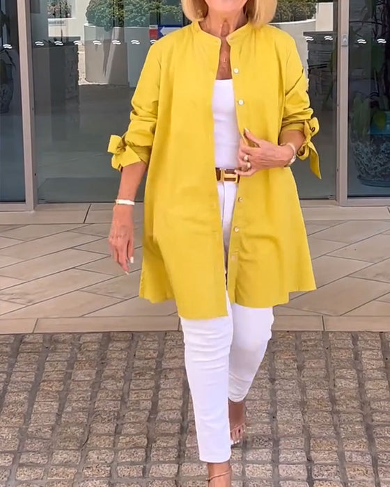 Solid Color Casual Long Sleeve Shirt