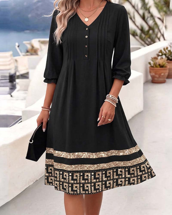 V-Neck Printed Ruffle Sleeve Dress