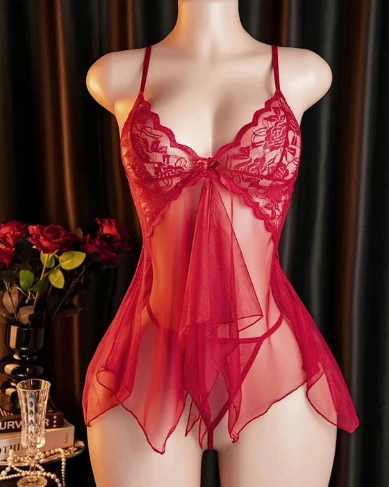 Lace Mesh Spaghetti Strap Sleepwear