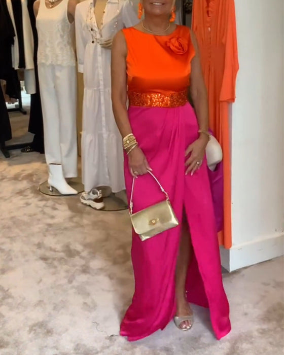 Slit sleeveless casual dress