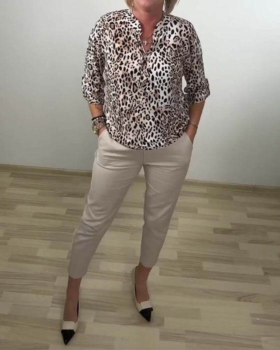 Stand Collar Fashion Leopard Blouse