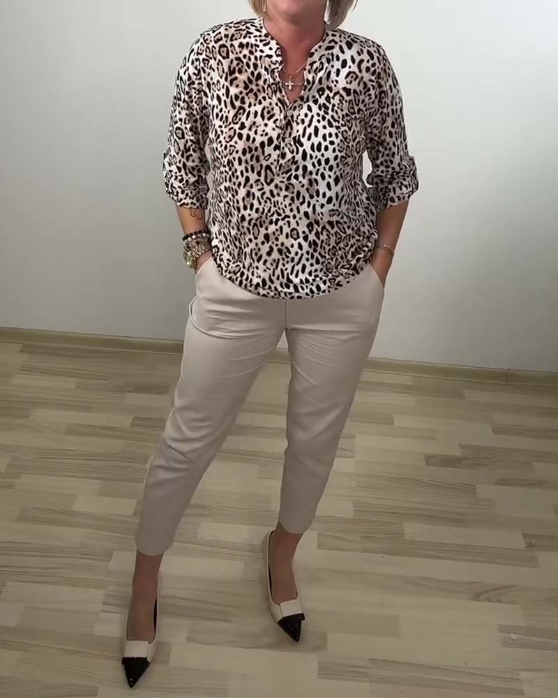 Stand Collar Fashion Leopard Blouse