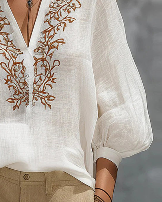 Puff Sleeve Embroidered Blouse