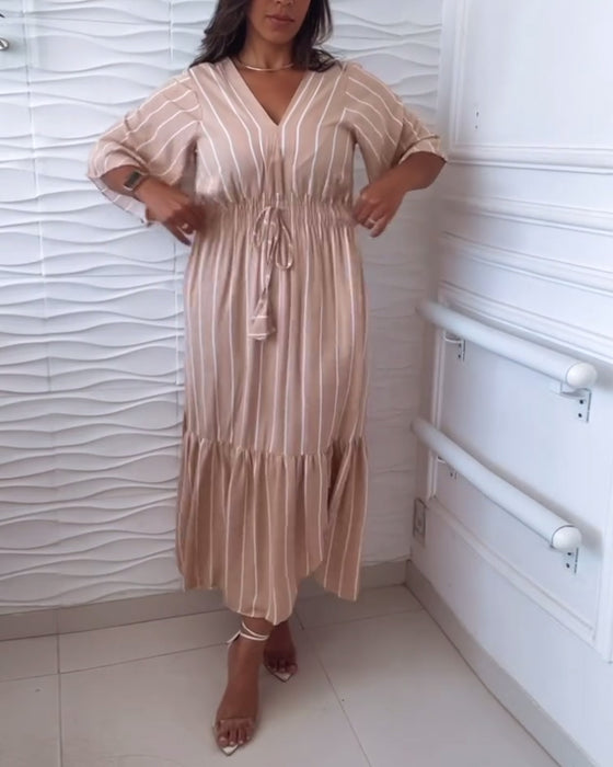 Stripe print drawstring casual dress