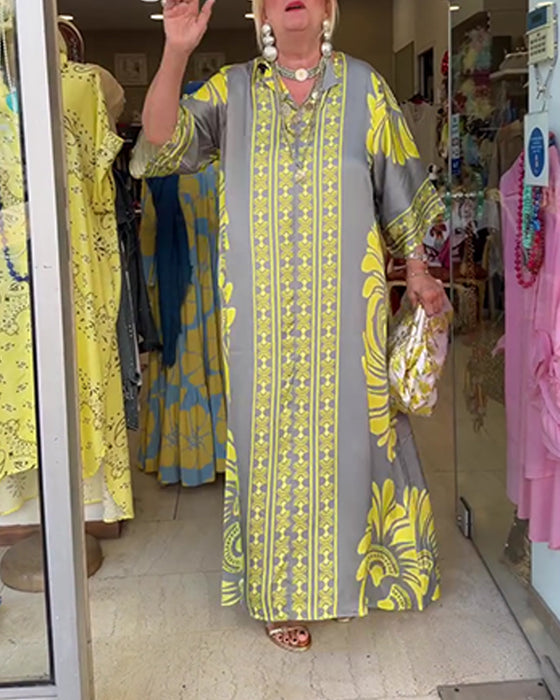 Half Sleeve Print Long Robe Dress