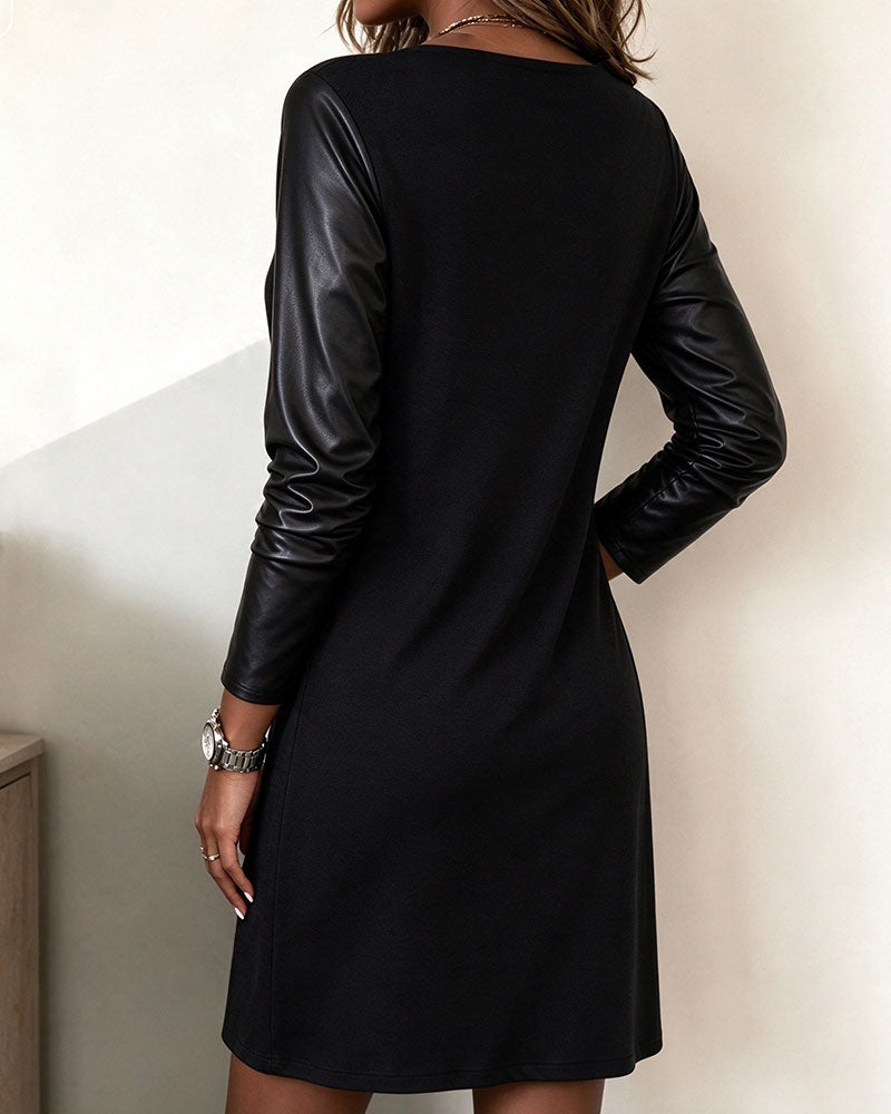 Straight Swing Collar Material Patchwork Dress