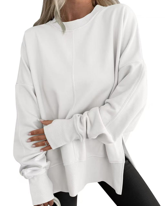 Side Slit Crew Neck Loose Sweatshirt