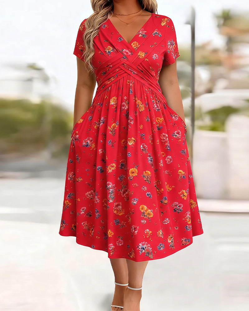 Floral Twist Short Sleeve Dress