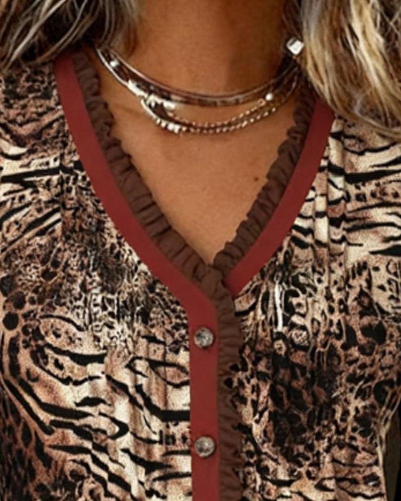 Ruffled Leopard Print Shirt