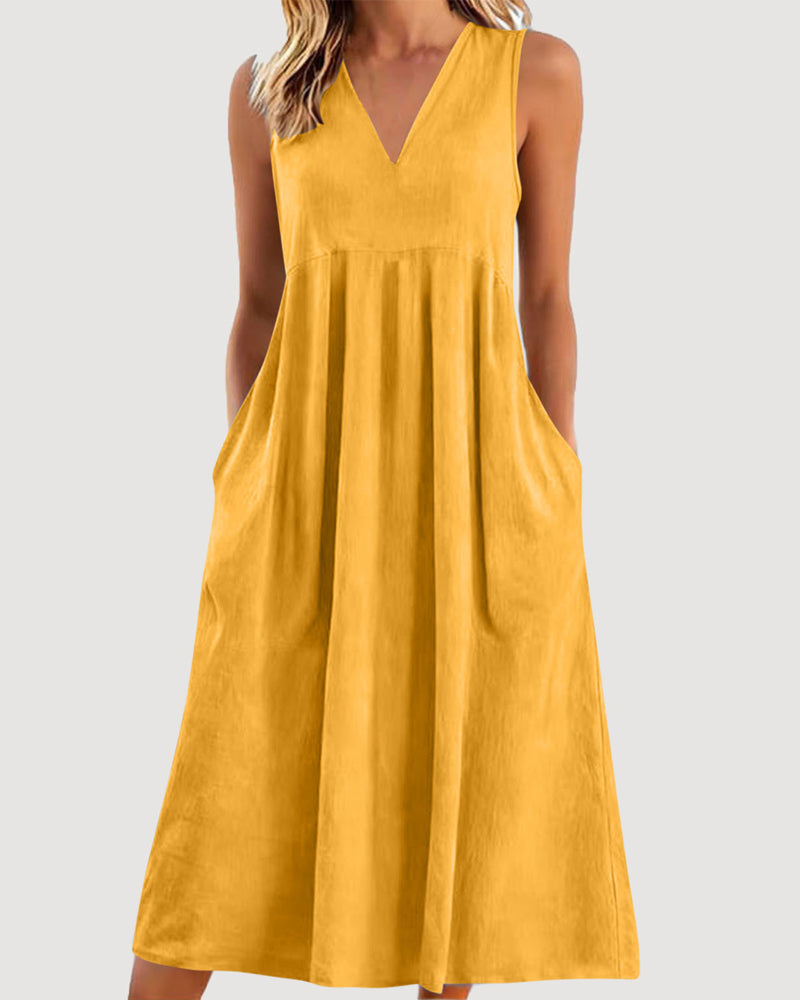 Solid Color V-Neck Sleeveless Dress
