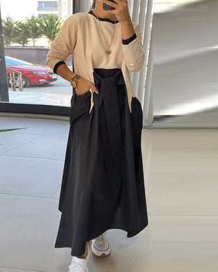 Casual dress with patchwork pockets