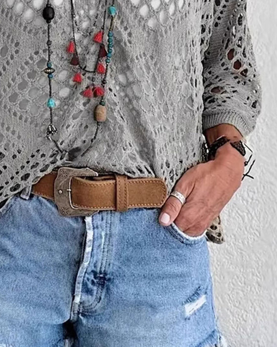 Diamond-Patterned Openwork Loose Top