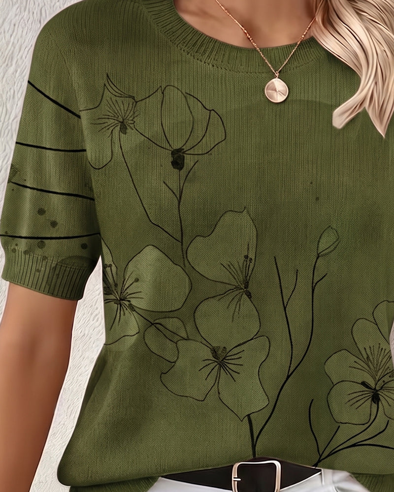 Printed Short-Sleeve Knitted Jumper