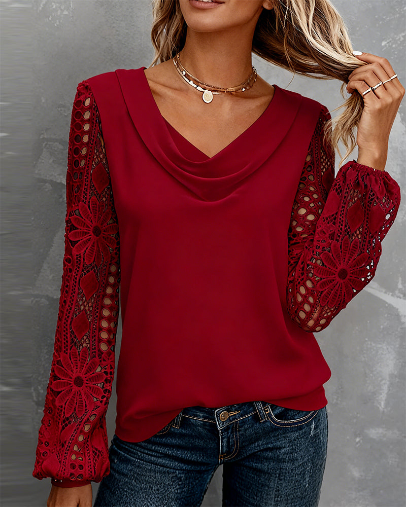 Lace Crochet Ruffled Collar Blouse