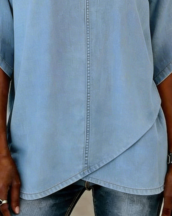 V-Neck Casual Denim Top