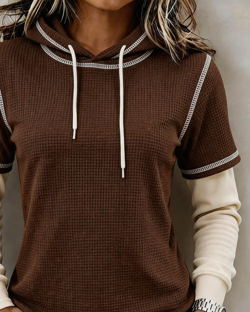 Waffle Color Block 2 In 1 Hoodie