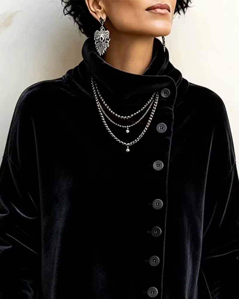 Stand Collar Diagonal Button Irregular Top