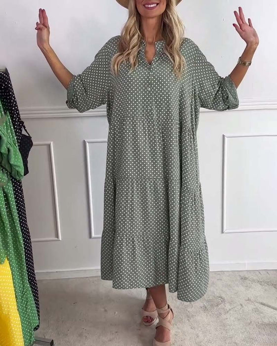 Half Sleeve Polka Dot Shift Dress