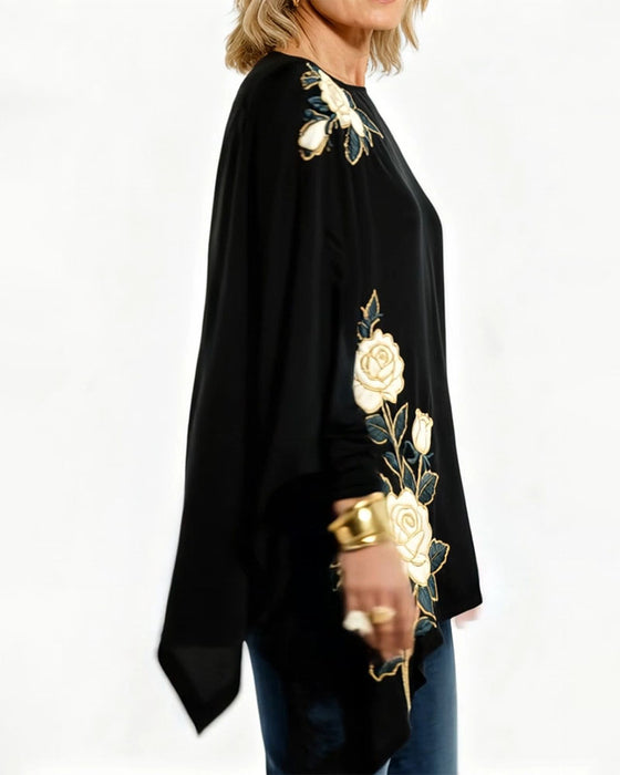 Vintage Rose Embroidery Style Printed Top