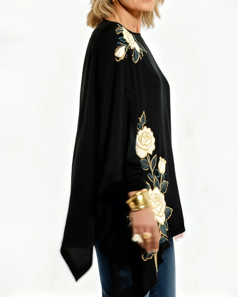 Vintage Rose Embroidery Style Printed Top
