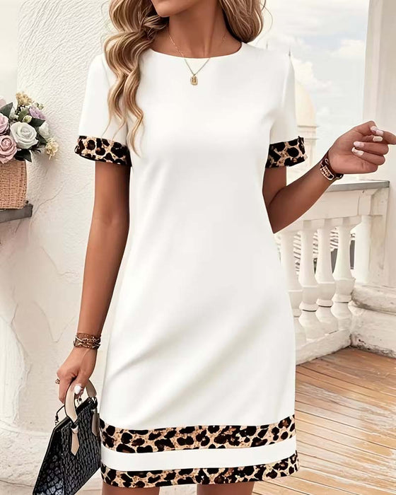 Leopard Print Patchwork Round Neck Dress
