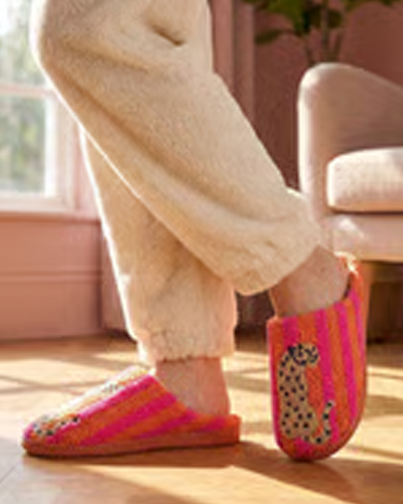 Women’s Retro Striped & Leopard Fuzzy Slippers
