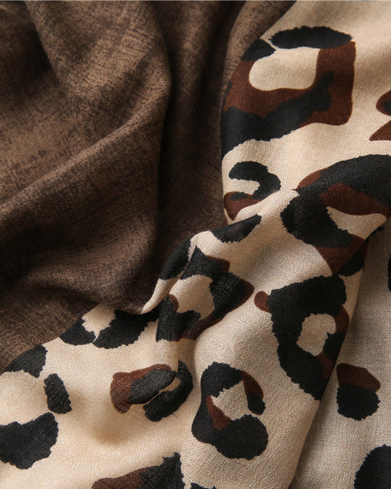 Women's Leopard Patchwork Print Fringe Shawl Scarf