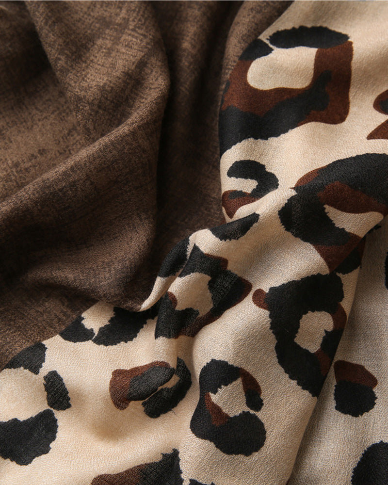 Women's Leopard Patchwork Print Fringe Shawl Scarf
