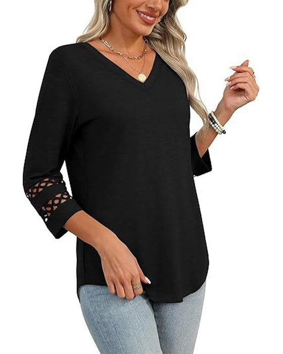 V-Neck Hollow-Out Collar T-Shirt