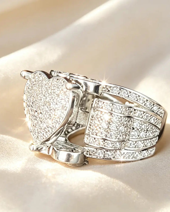 Pave Heart Shaped Ring Set for Women