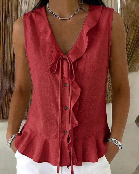 Ruffle Tie Sleeveless Tank Top