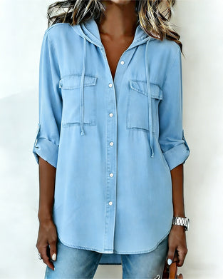 Women's Hooded Faux Denim Shirt