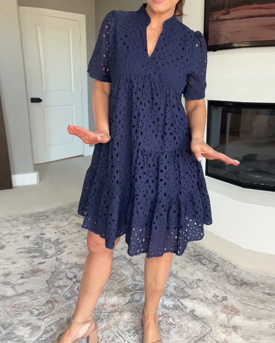 Stand Collar Hollow A-Line Dress