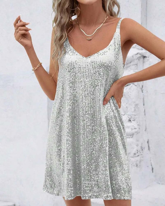 V-Neck Camisole Sequin Dress