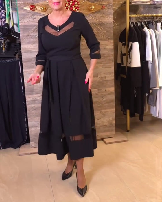 Fashion V-Neck Mesh Stitching Dress