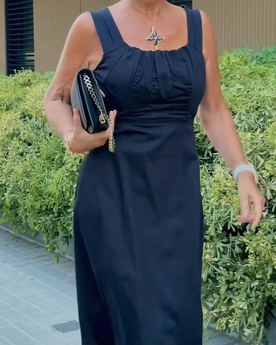 Square Neck Solid Color Dress