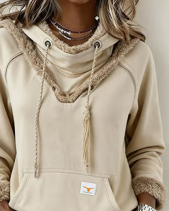 Patchwork Long-Sleeved Pocket Sweatshirt