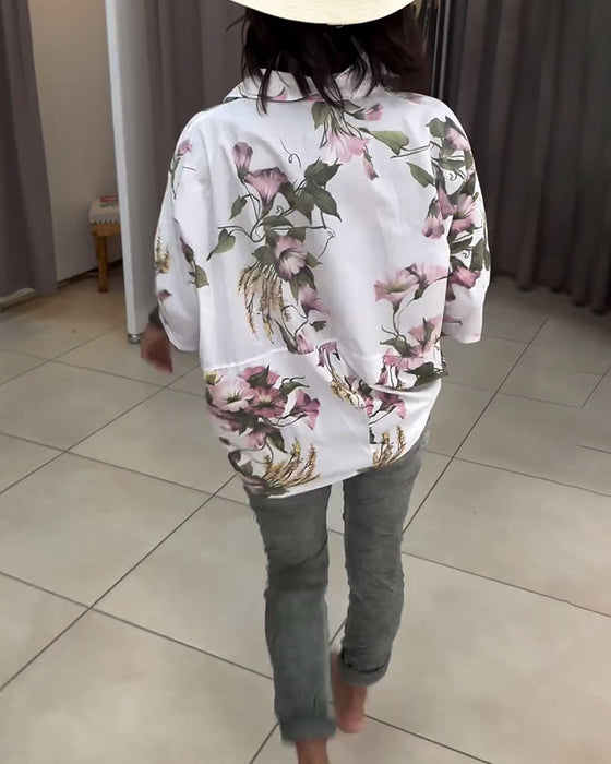 Elegant lapel blouse with floral print