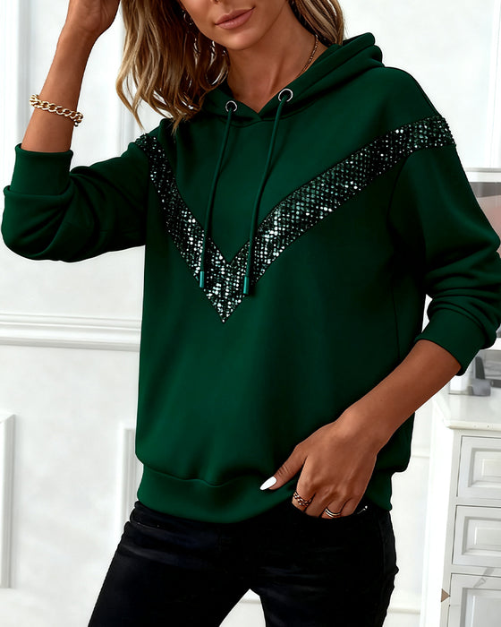 Long-Sleeved Solid Color Patchwork Hoodie