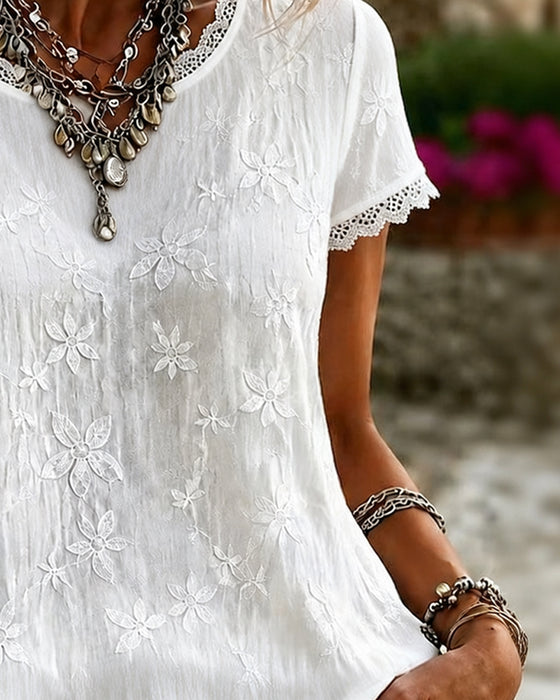 V-Neck Solid Color T-Shirt